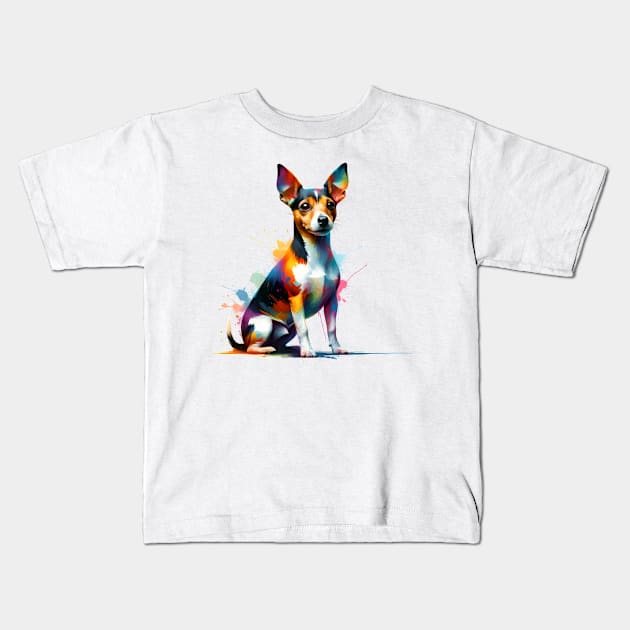 Rat Terrier in Vivid Abstract Splashed Paint Kids T-Shirt by ArtRUs